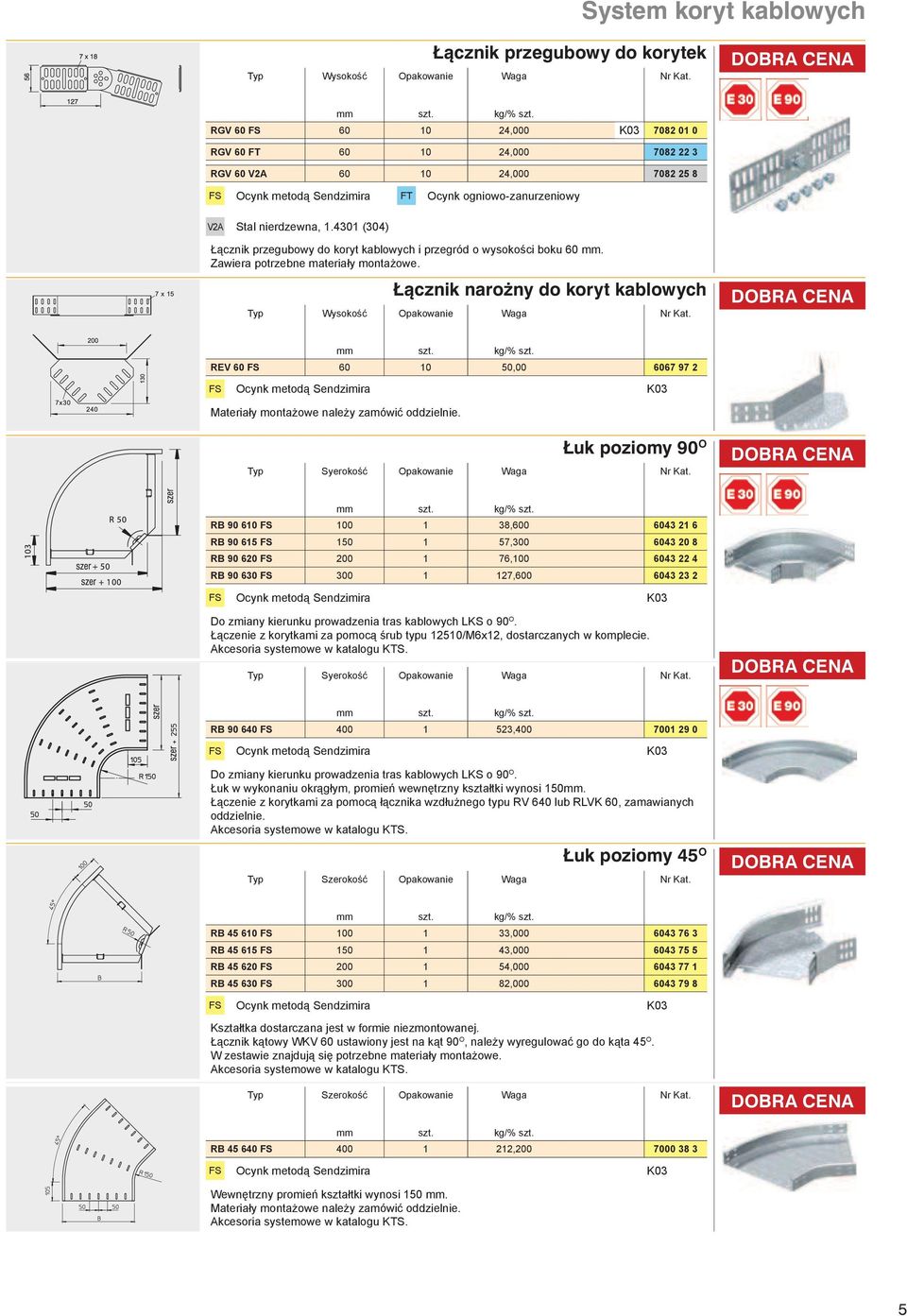 Syerokość Opakowanie RB 90 610 100 1 38,600 6043 21 6 RB 90 615 150 1 57,300 6043 20 8 RB 90 620 200 1 76,100 6043 22 4 RB 90 630 300 1 127,600 6043 23 2 Do zmiany kierunku prowadzenia tras kablowych