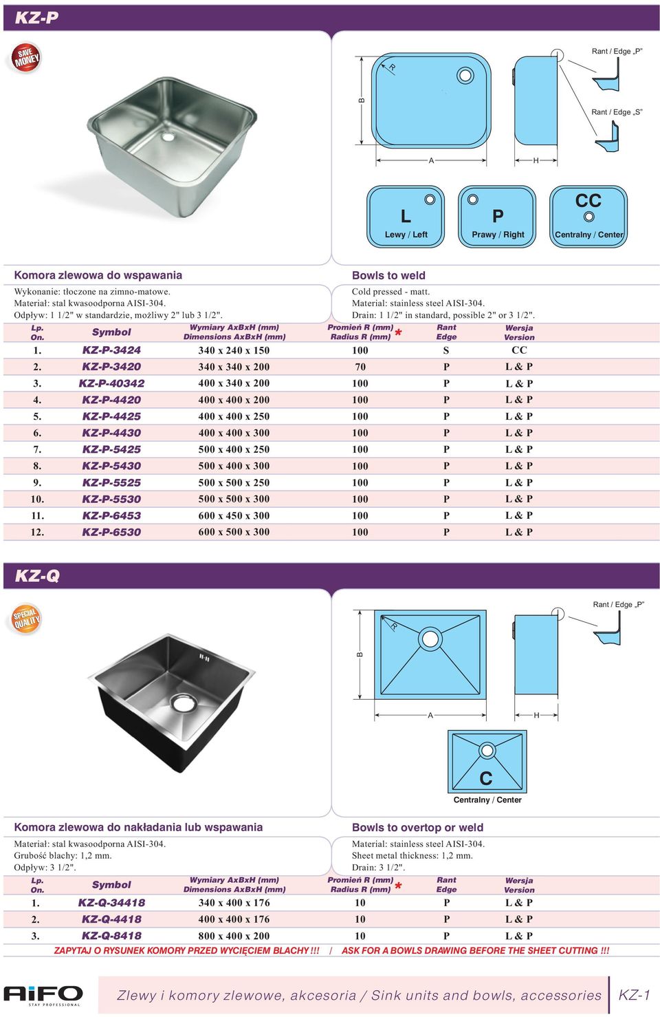 Promieñ R (mm) Radius R (mm) Rant Edge Wersja Version 1. KZ-P-424 40 x 240 x 150 100 S 2. KZ-P-420 40 x 40 x 200 70 P. KZ-P-4042 400 x 40 x 200 100 P 4. KZ-P-4420 400 x 400 x 200 100 P 5.