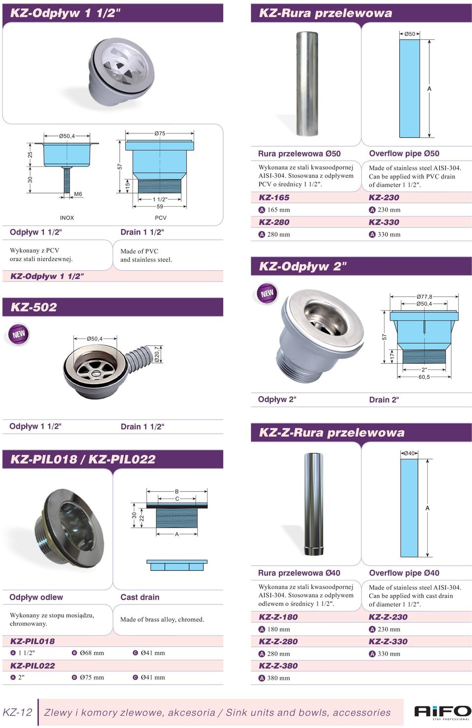 KZ-Odp³yw 1 1/2" Made of PV and stainless steel.