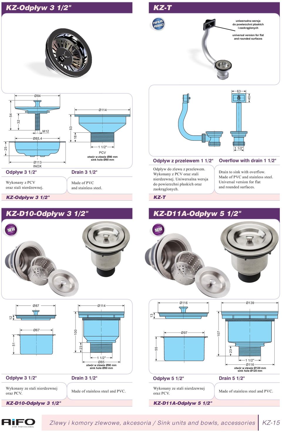 Odp³yw z przelewem 1 1/2" Overflow with drain 1 1/2" Odpływ do zlewu z przelewem. Wykonany z PV oraz stali nierdzewnej. Uniwersalna wersja do powierzchni płaskich oraz zaokrąglonych.