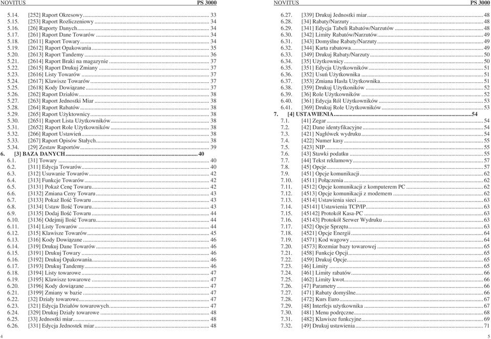 [2617] Klawisze Towarów... 37 5.25. [2618] Kody Dowizane... 37 5.26. [262] Raport Działów... 38 5.27. [263] Raport Jednostki Miar... 38 5.28. [264] Raport Rabatów... 38 5.29. [265] Raport Uyktownicy.