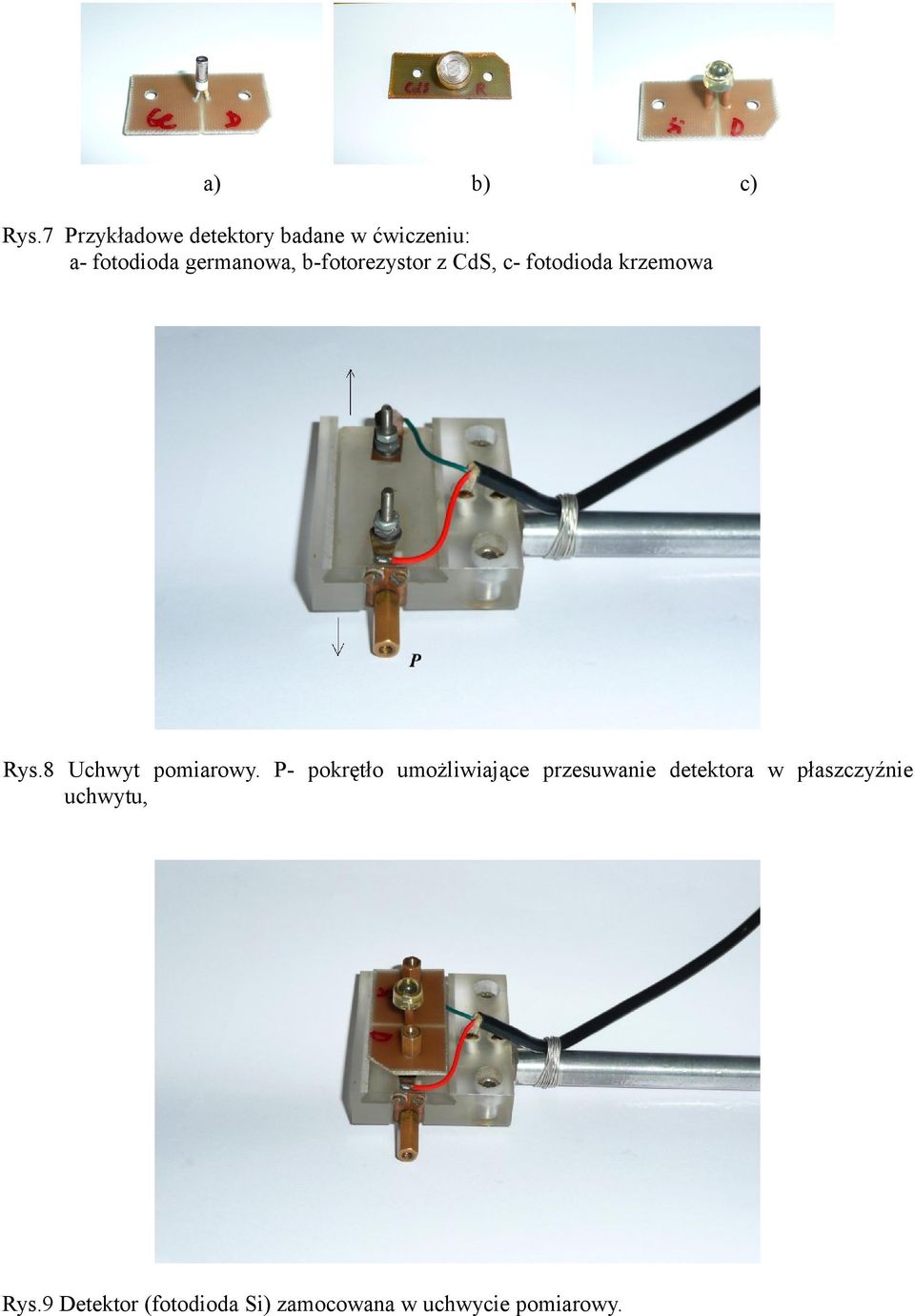 b-fotorezystor z CdS, c- fotodioda krzemowa Rys.8 Uchwyt pomiarowy.