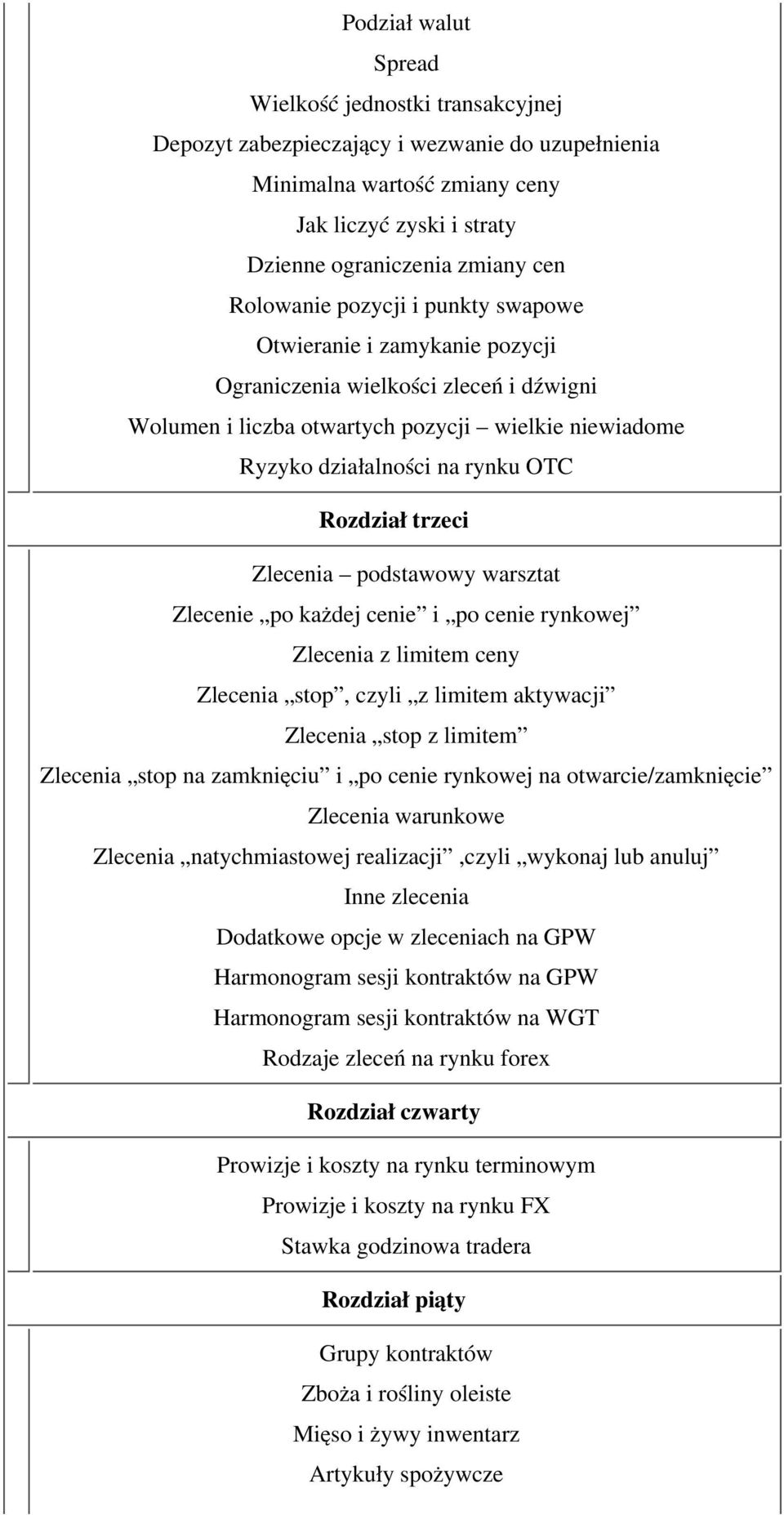 Rozdział trzeci Zlecenia podstawowy warsztat Zlecenie po każdej cenie i po cenie rynkowej Zlecenia z limitem ceny Zlecenia stop, czyli z limitem aktywacji Zlecenia stop z limitem Zlecenia stop na