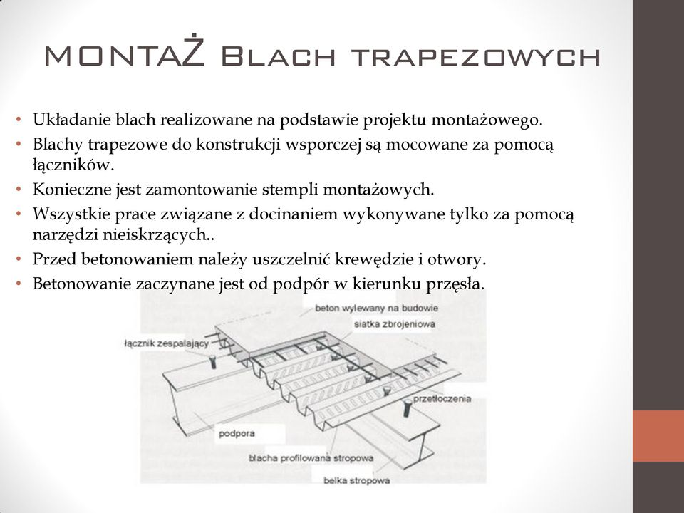 Konieczne jest zamontowanie stempli montażowych.