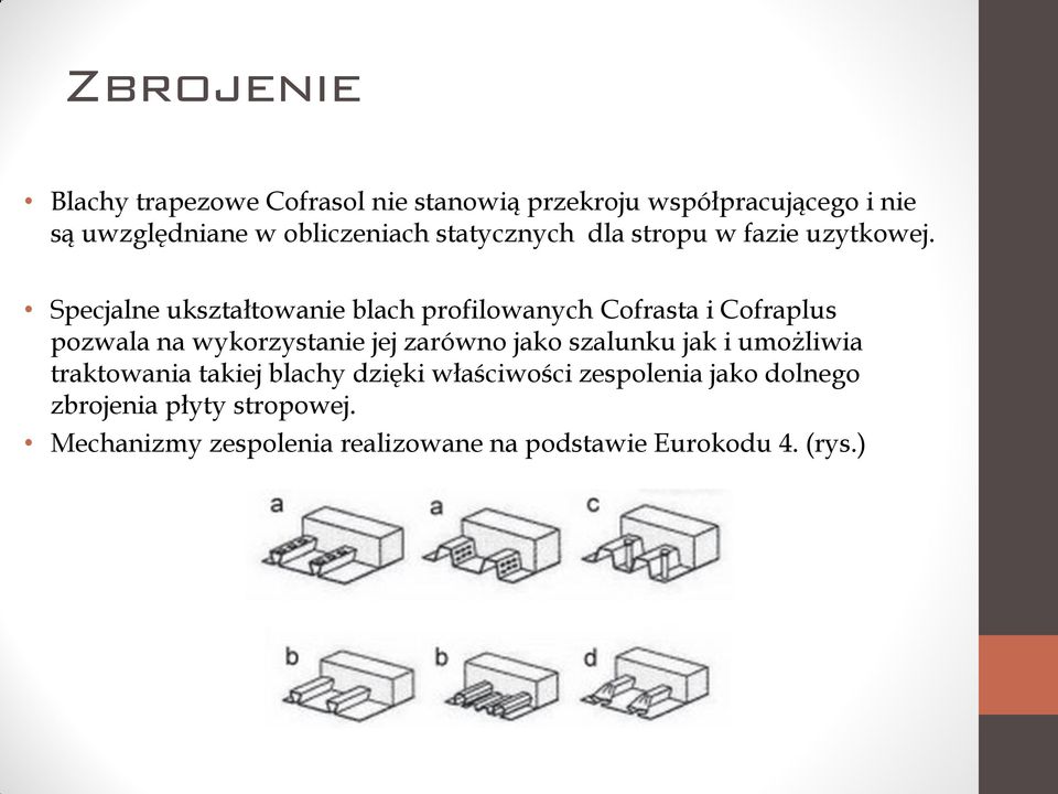 Specjalne ukształtowanie blach profilowanych Cofrasta i Cofraplus pozwala na wykorzystanie jej zarówno jako