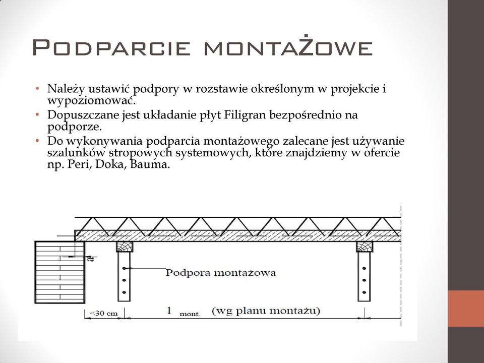 Dopuszczane jest układanie płyt Filigran bezpośrednio na podporze.