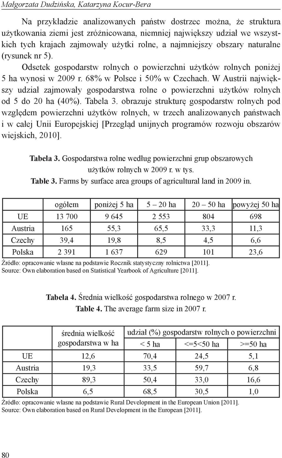 W Austrii największy udział zajmowały gospodarstwa rolne o powierzchni użytków rolnych od 5 do 20 ha (40%). Tabela 3.