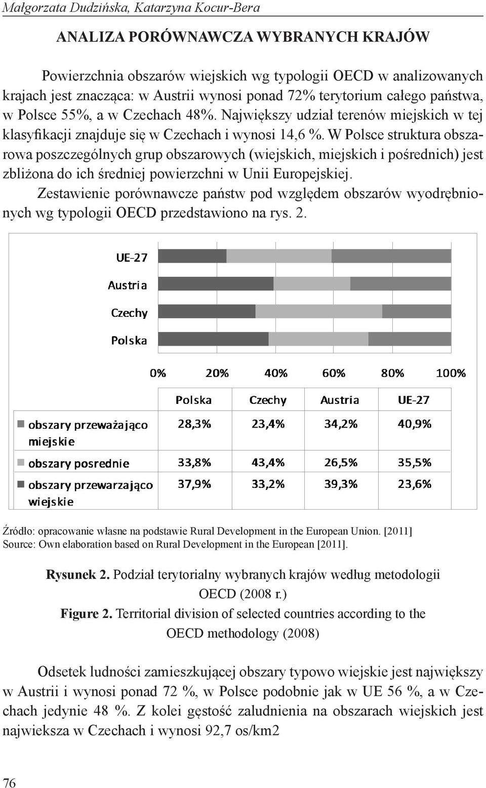 W Polsce struktura obszarowa poszczególnych grup obszarowych (wiejskich, miejskich i pośrednich) jest zbliżona do ich średniej powierzchni w Unii Europejskiej.