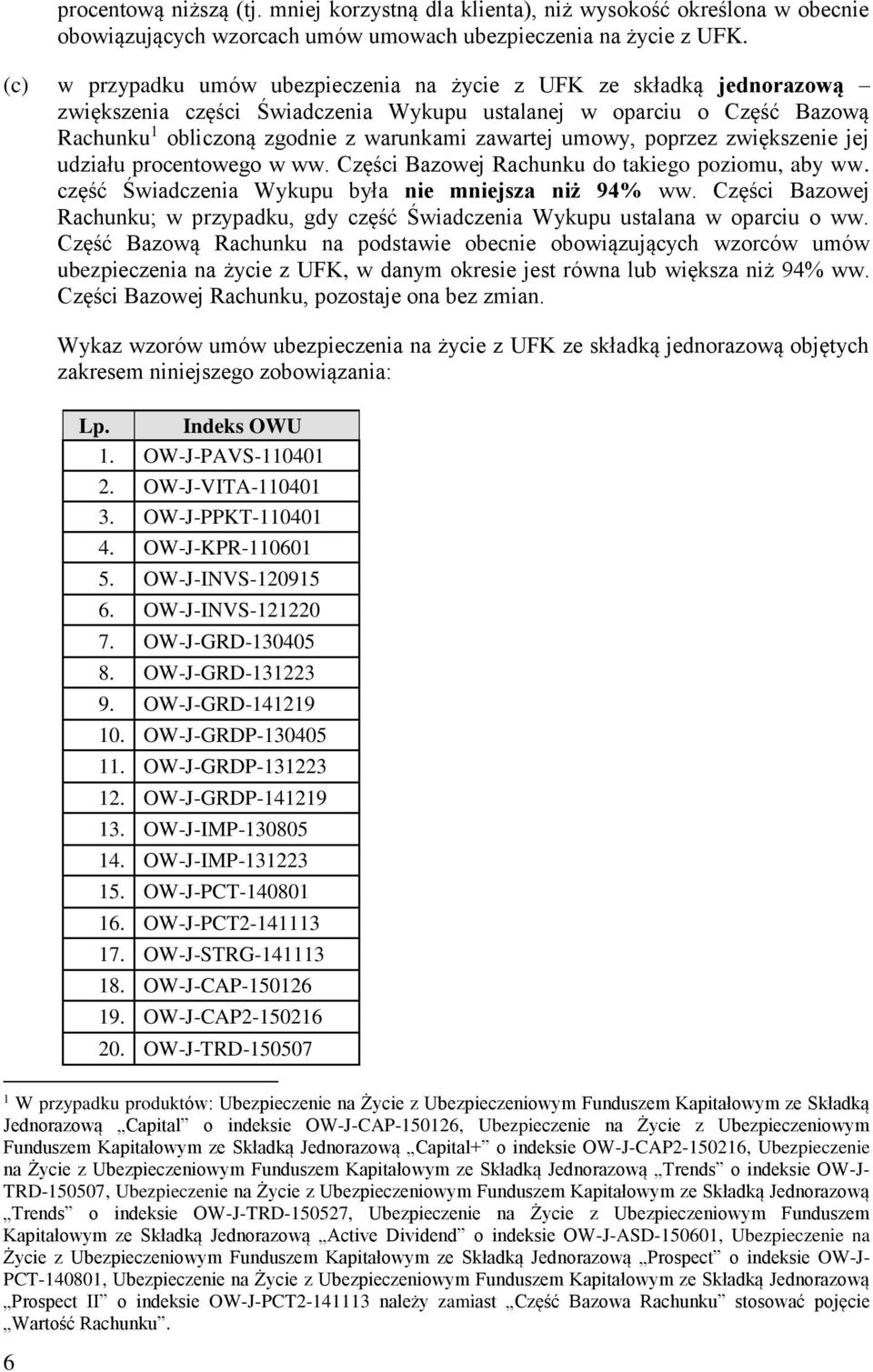 umowy, poprzez zwiększenie jej udziału procentowego w ww. Części Bazowej Rachunku do takiego poziomu, aby ww. część Świadczenia Wykupu była nie mniejsza niż 94% ww.
