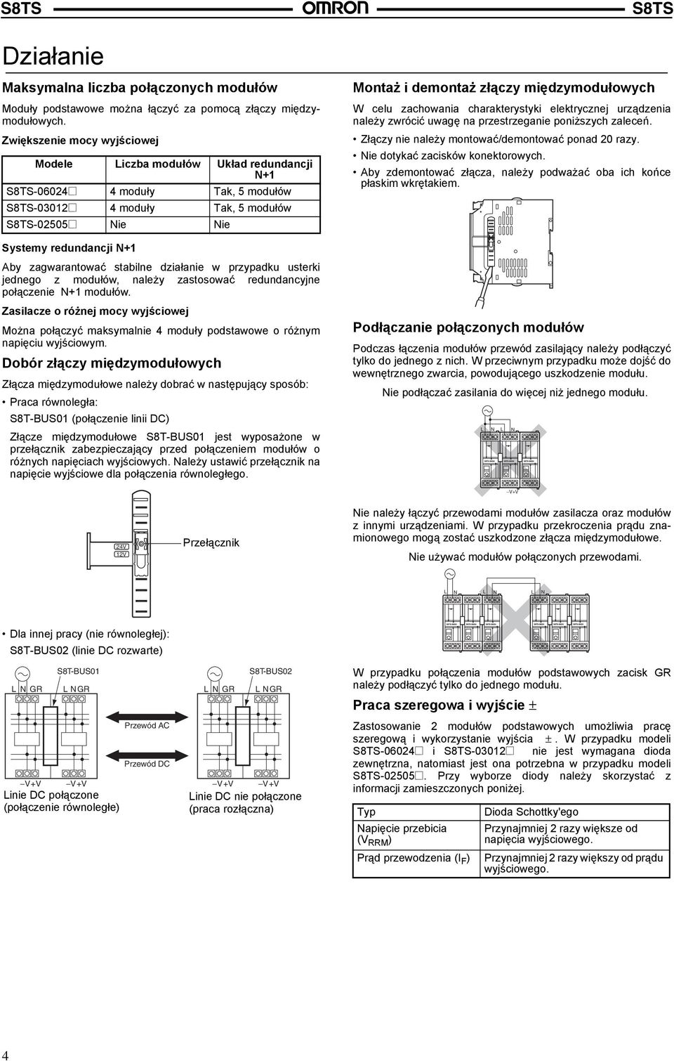 stabilne działanie w przypadku usterki jednego z modułów, należy zastosować redundancyjne połączenie N+1 modułów.