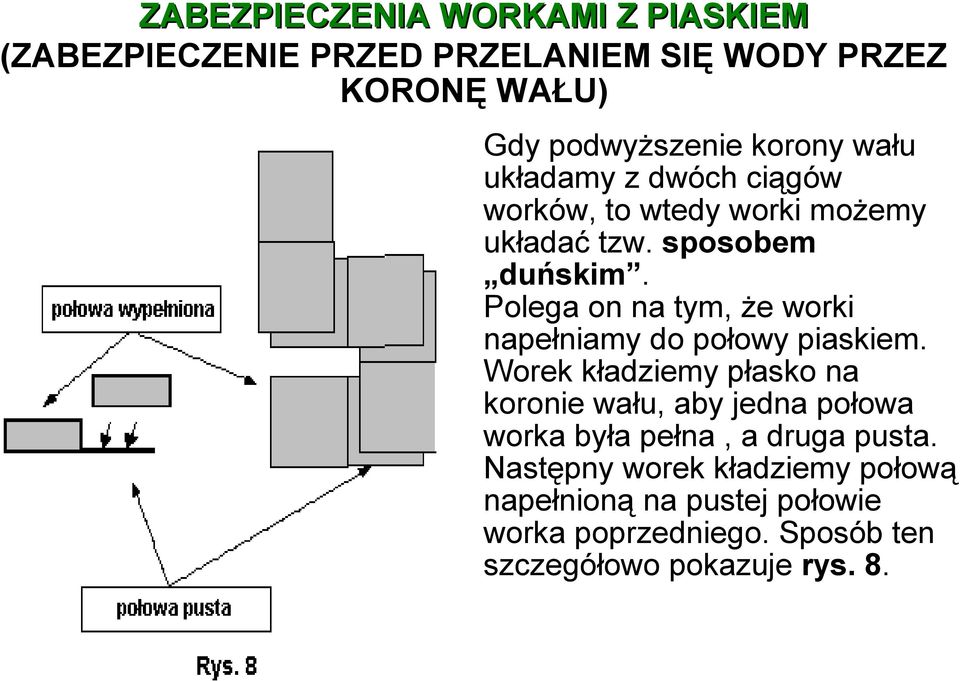 Polega on na tym, że worki napełniamy do połowy piaskiem.