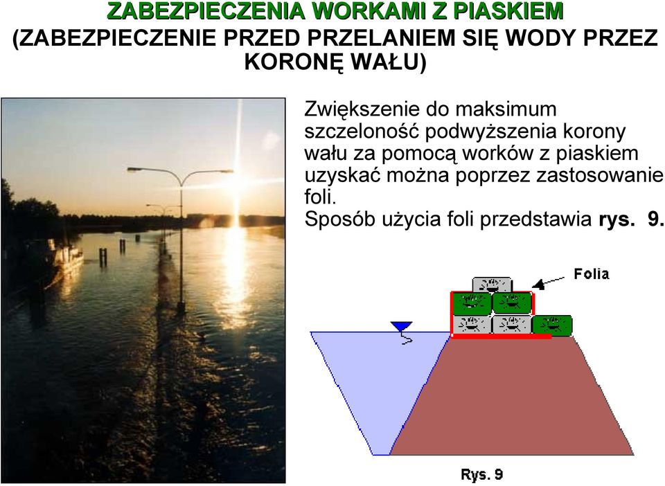do maksimum szczeloność podwyższenia korony wału za pomocą worków z