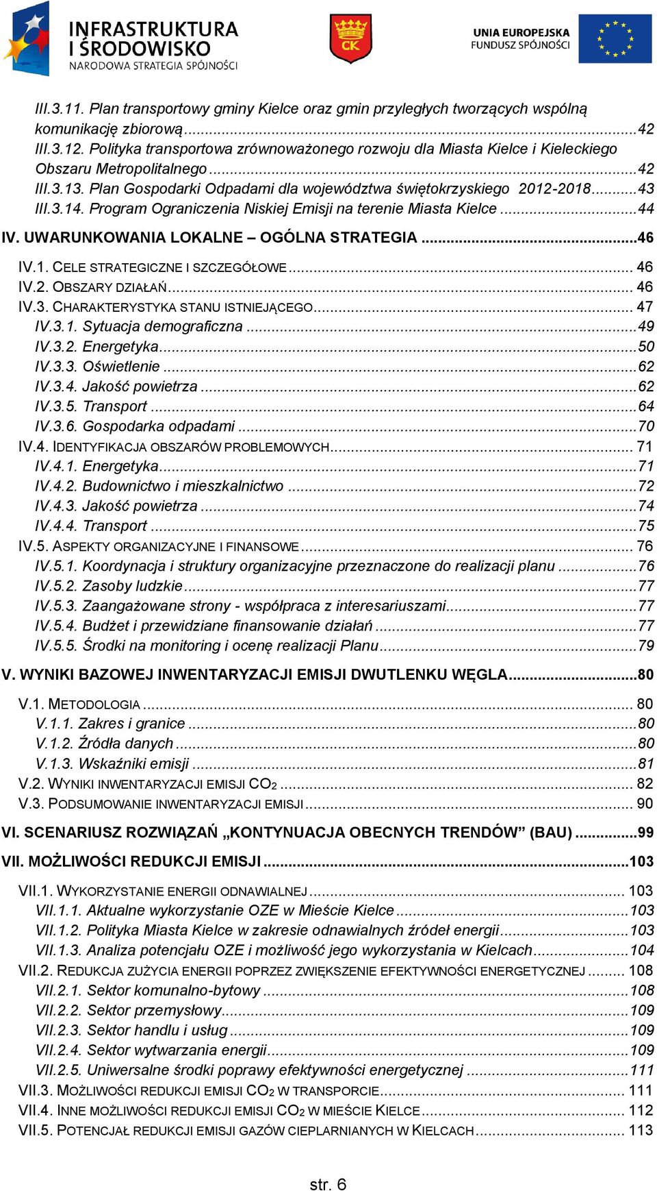 Program Ograniczenia Niskiej Emisji na terenie Miasta Kielce... 44 IV. UWARUNKOWANIA LOKALNE OGÓLNA STRATEGIA... 46 IV.1. CELE STRATEGICZNE I SZCZEGÓŁOWE... 46 IV.2. OBSZARY DZIAŁAŃ... 46 IV.3.