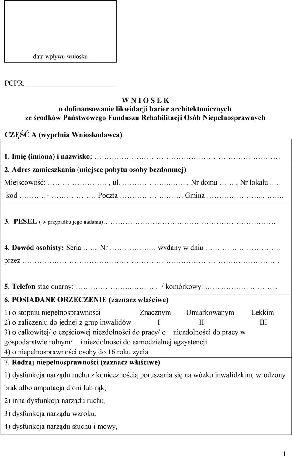 Dowód osobisty: Seria... Nr. wydany w dniu.... przez.. 5. Telefon stacjonarny:.... / komórkowy:....... 6.