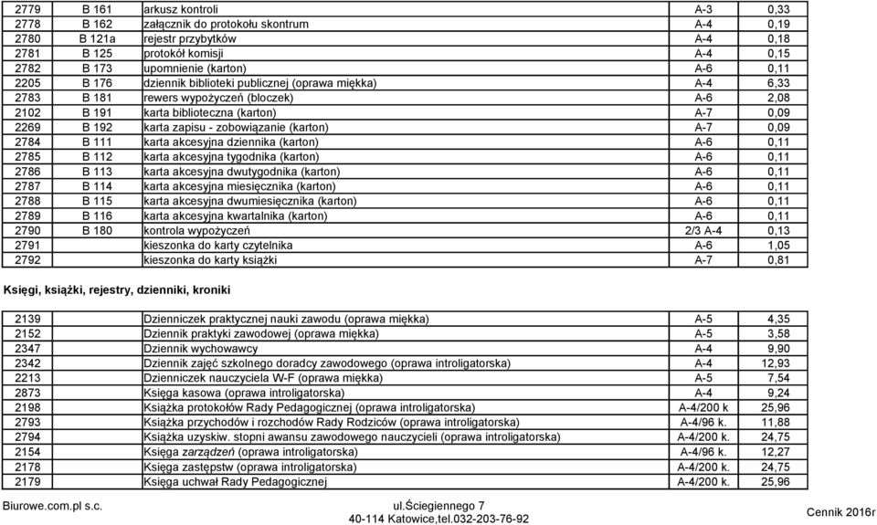 zobowiązanie (karton) A-7 0,09 2784 B 111 karta akcesyjna dziennika (karton) A-6 0,11 2785 B 112 karta akcesyjna tygodnika (karton) A-6 0,11 2786 B 113 karta akcesyjna dwutygodnika (karton) A-6 0,11