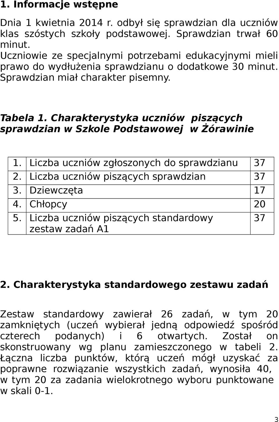 Charakterystyka uczniów piszących sprawdzian w Szkole Podstawowej w Żórawinie. Liczba uczniów zgłoszonych do sprawdzianu 37 2. Liczba uczniów piszących sprawdzian 37 3. Dziewczęta 7 4. Chłopcy 20 5.