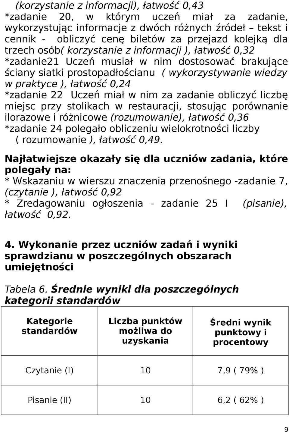 Uczeń miał w nim za zadanie obliczyć liczbę miejsc przy stolikach w restauracji, stosując porównanie ilorazowe i różnicowe (rozumowanie), łatwość 0,36 *zadanie 24 polegało obliczeniu wielokrotności