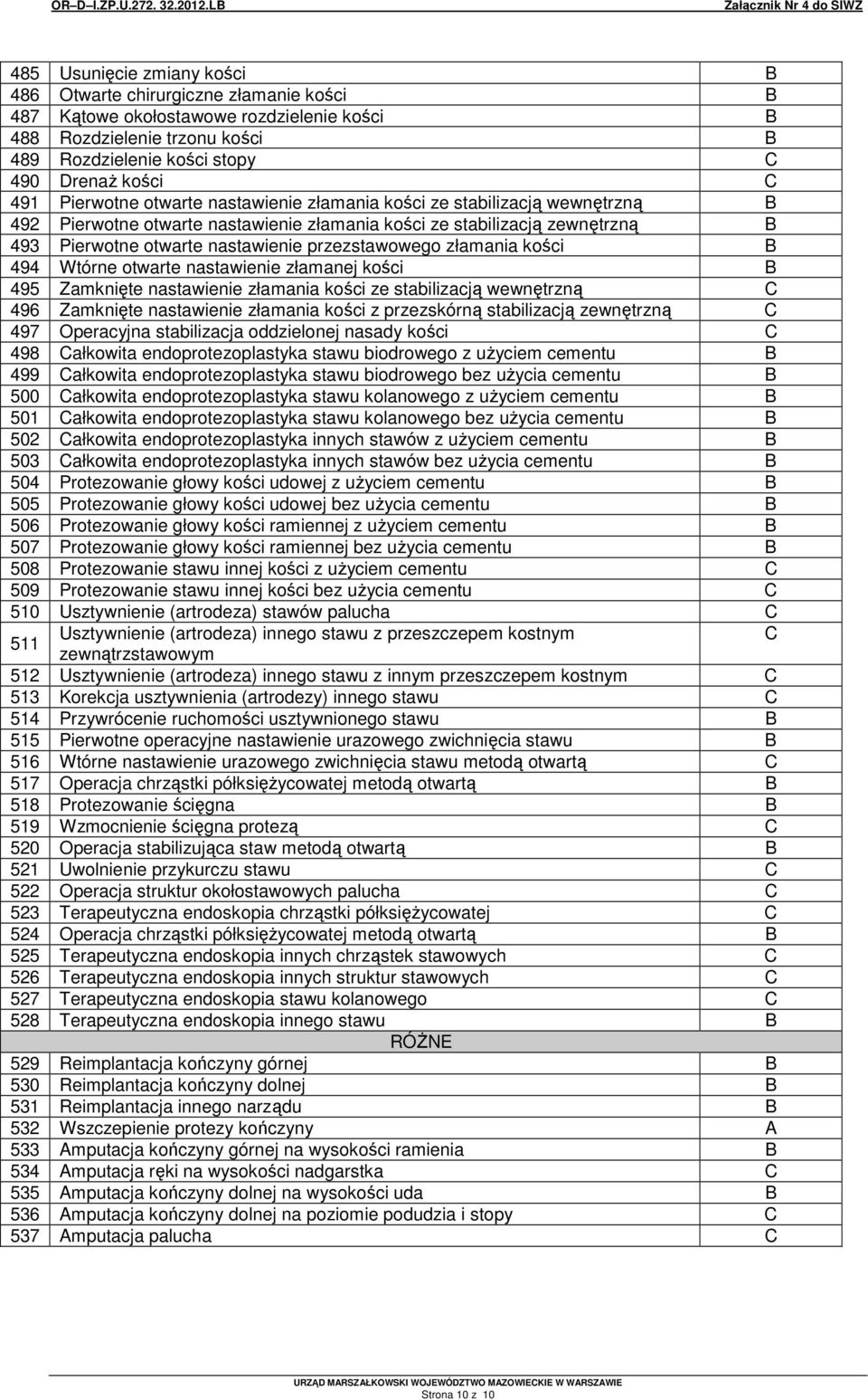 przezstawowego złamania kości B 494 Wtórne otwarte nastawienie złamanej kości B 495 Zamknięte nastawienie złamania kości ze stabilizacją wewnętrzną C 496 Zamknięte nastawienie złamania kości z