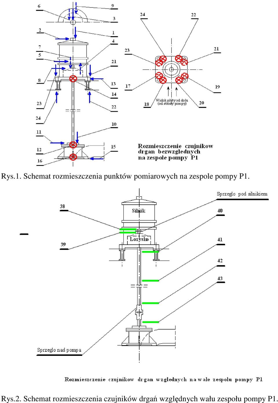 pomiarowych na zespole pompy P1. Rys.