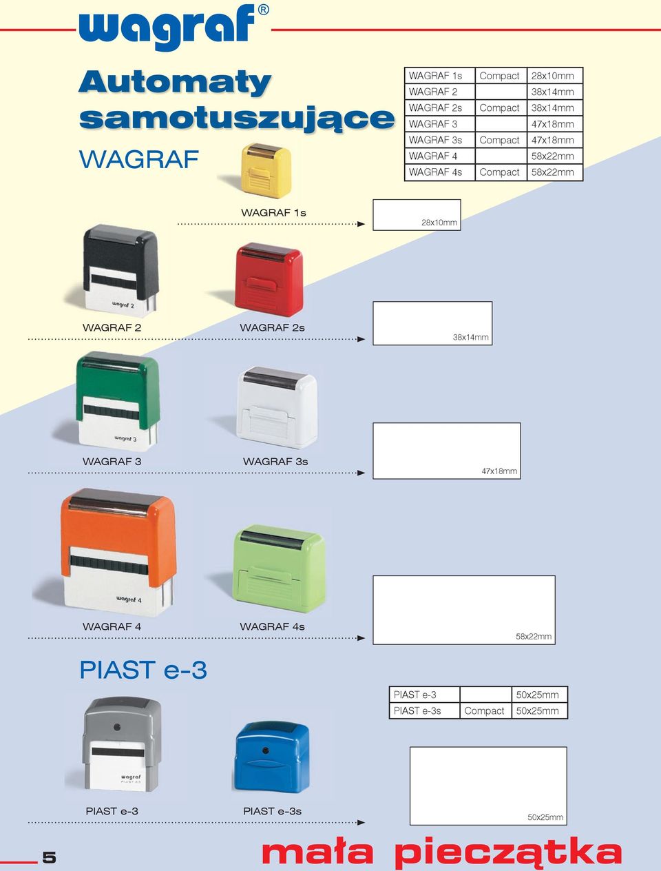 WAGRAF 1s 28x10mm WAGRAF 2 WAGRAF 2s 38x14mm WAGRAF 3 WAGRAF 3s 47x18mm WAGRAF 4 PIAST e-3