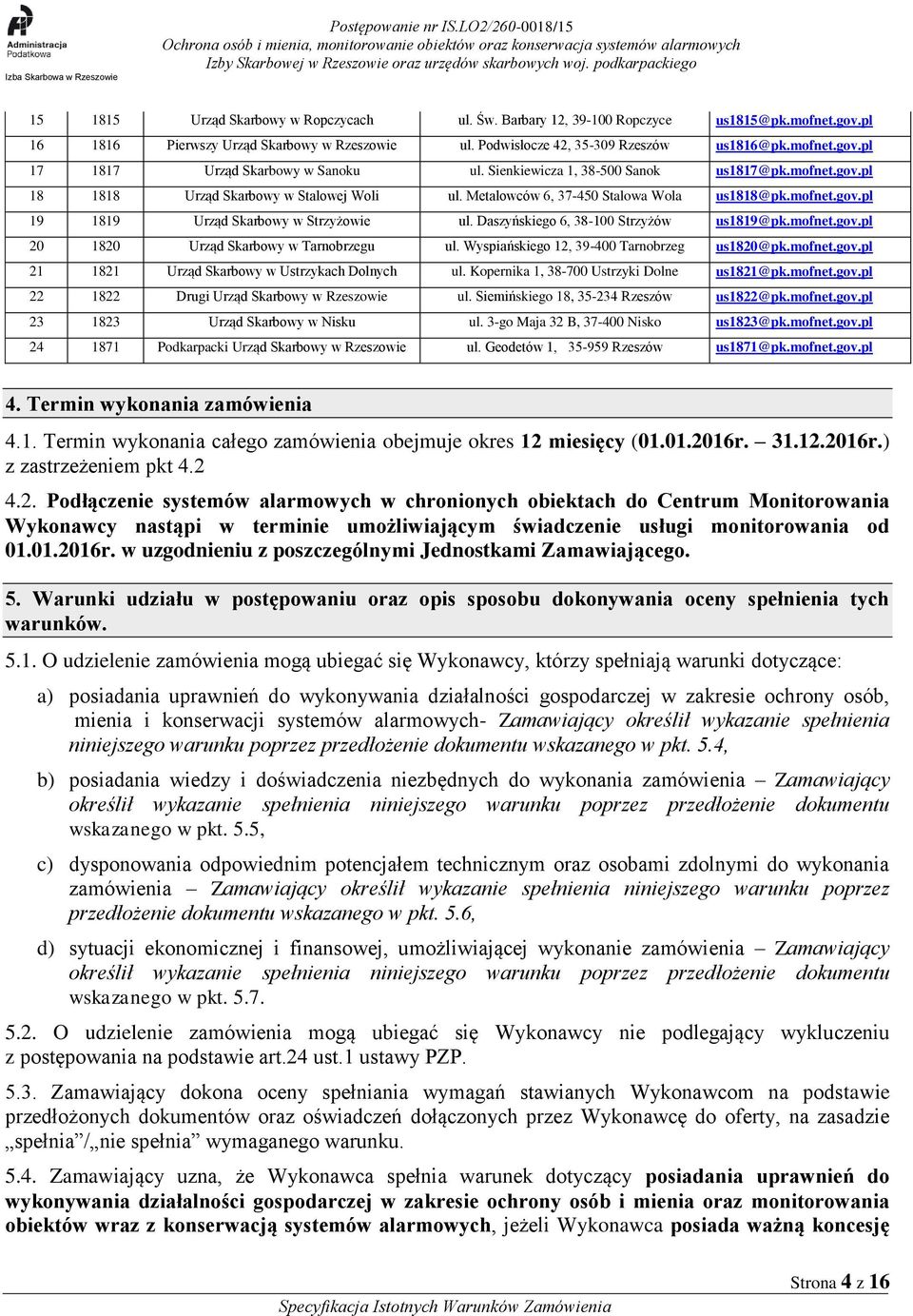 Daszyńskiego 6, 38-100 Strzyżów us1819@pk.mofnet.gov.pl 20 1820 Urząd Skarbowy w Tarnobrzegu ul. Wyspiańskiego 12, 39-400 Tarnobrzeg us1820@pk.mofnet.gov.pl 21 1821 Urząd Skarbowy w Ustrzykach Dolnych ul.