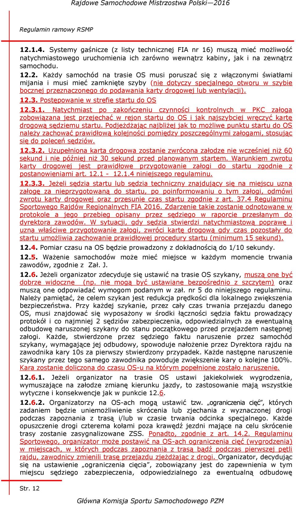 Postępowanie w strefie startu do OS 12