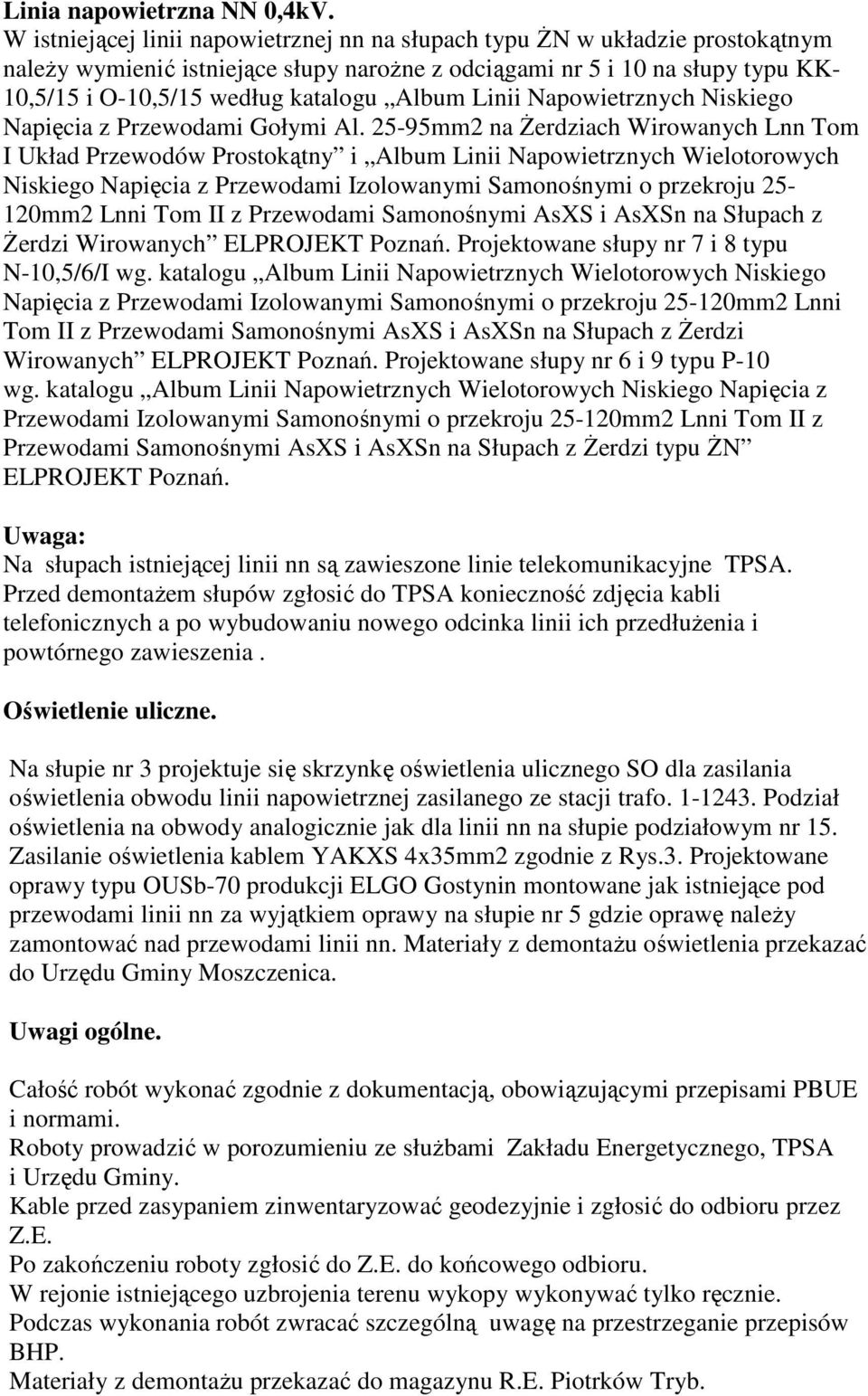 Album Linii Napowietrznych Niskiego Napięcia z Przewodami Gołymi Al.