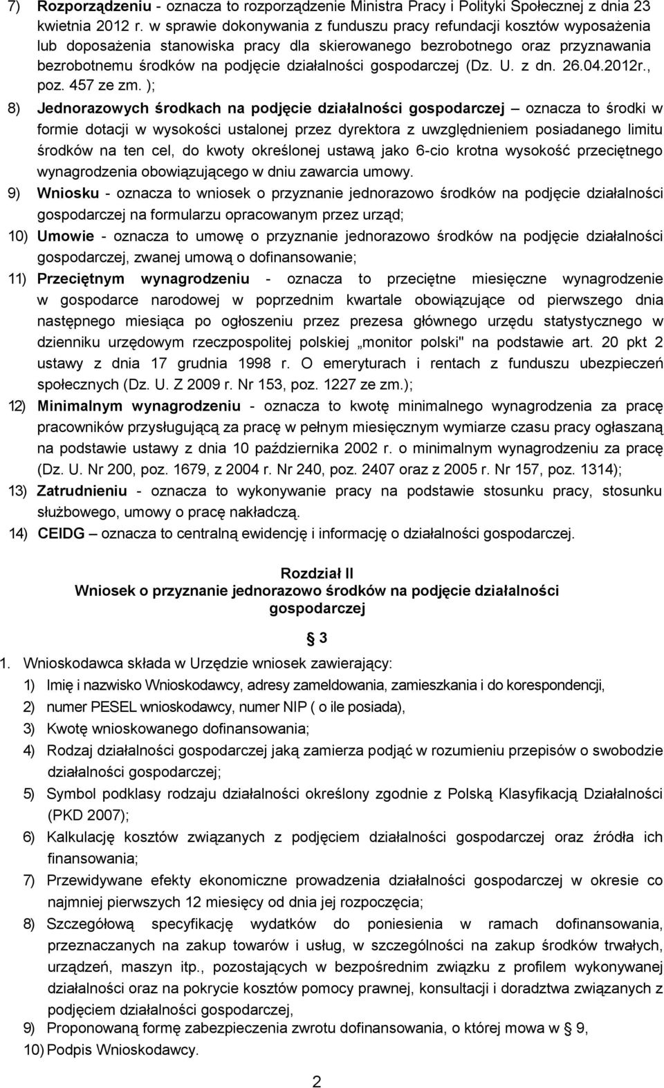gospodarczej (Dz. U. z dn. 26.04.2012r., poz. 457 ze zm.