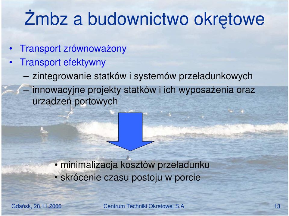 i ich wyposaŝenia oraz urządzeń portowych minimalizacja kosztów przeładunku