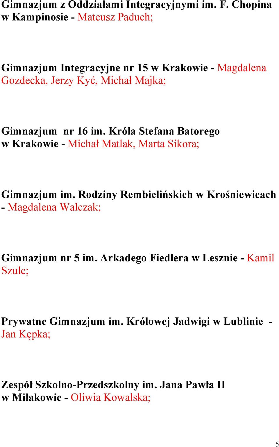 Gimnazjum nr 16 im. Króla Stefana Batorego w Krakowie - Michał Matlak, Marta Sikora; Gimnazjum im.