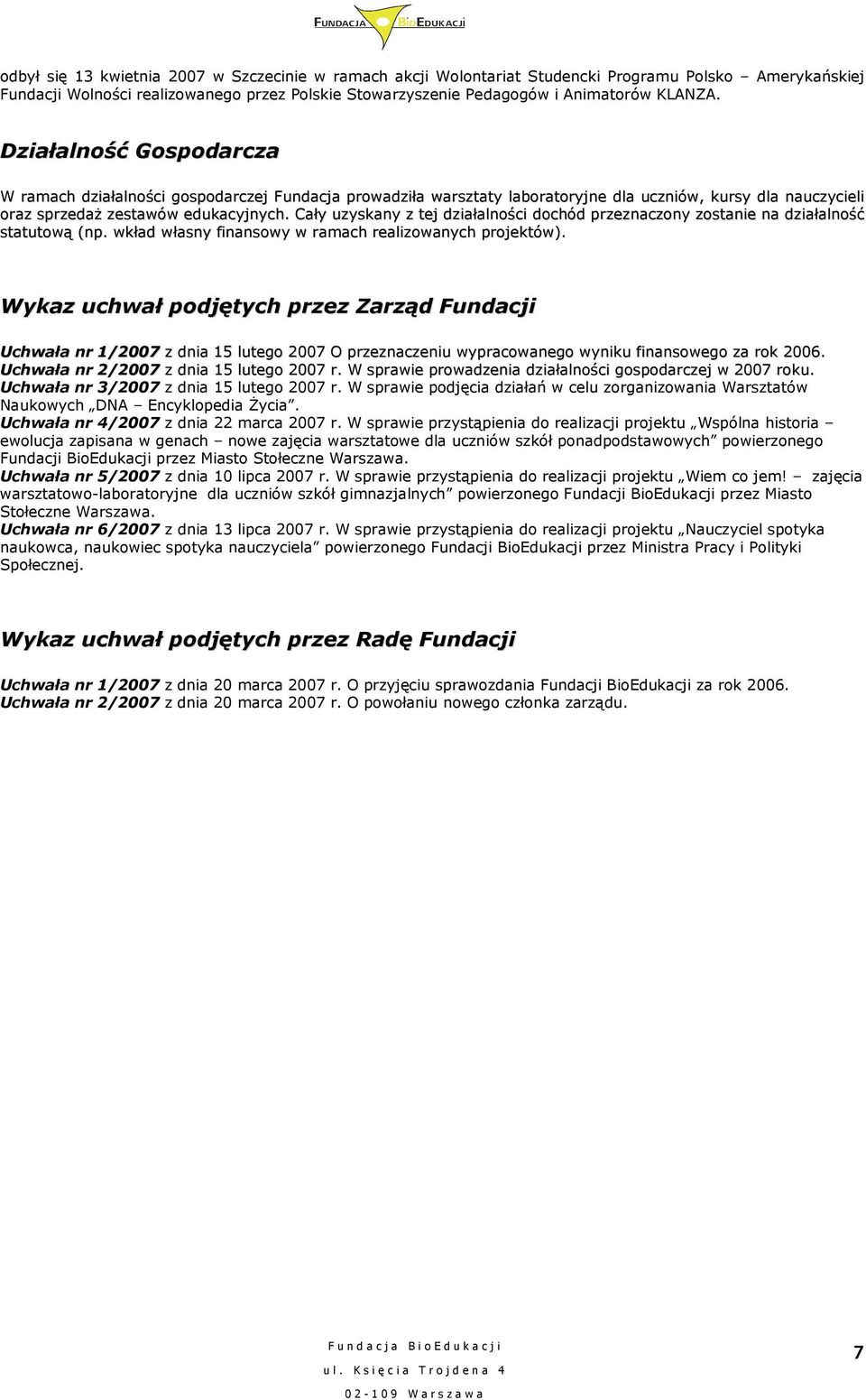 Cały uzyskany z tej działalności dochód przeznaczony zostanie na działalność statutową (np. wkład własny finansowy w ramach realizowanych projektów).