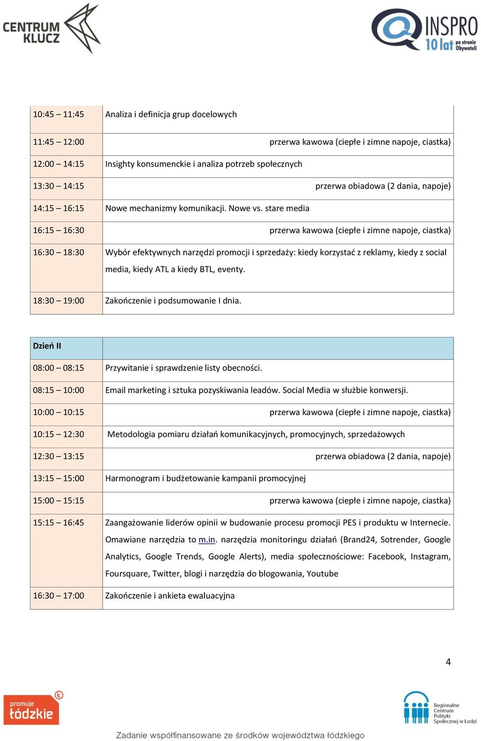 stare media 16:15 16:30 przerwa kawowa (ciepłe i zimne napoje, ciastka) 16:30 18:30 Wybór efektywnych narzędzi promocji i sprzedaży: kiedy korzystać z reklamy, kiedy z social media, kiedy ATL a kiedy