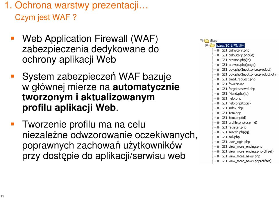 zabezpieczeń WAF bazuje w głównej mierze na automatycznie tworzonym i aktualizowanym profilu