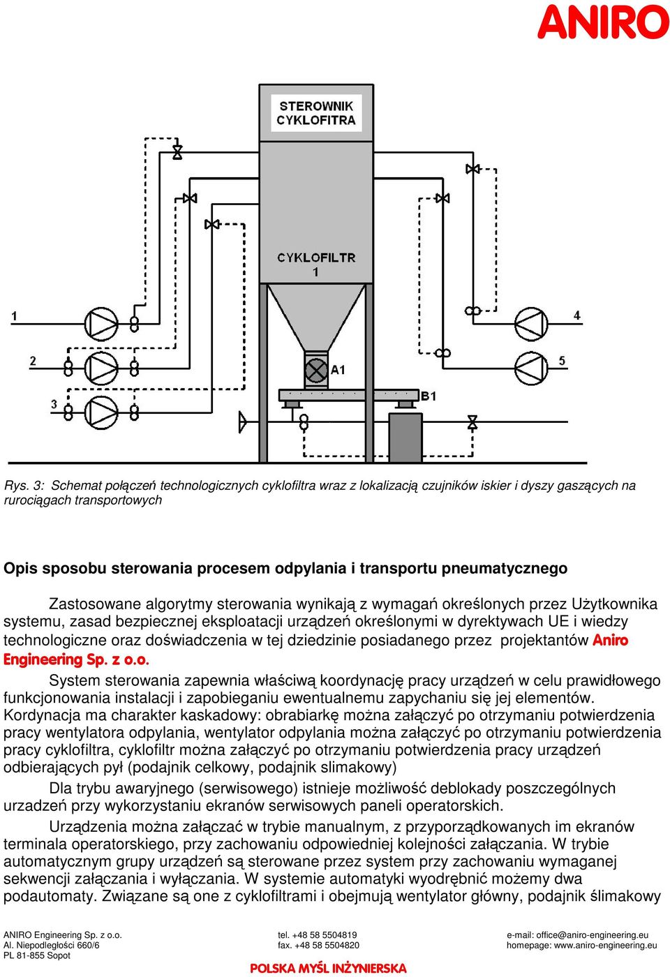 dowiadczenia w tej dziedzinie posiadanego przez projektantów System sterowania zapewnia właciw koordynacj pracy urzdze w celu prawidłowego funkcjonowania instalacji i zapobieganiu ewentualnemu