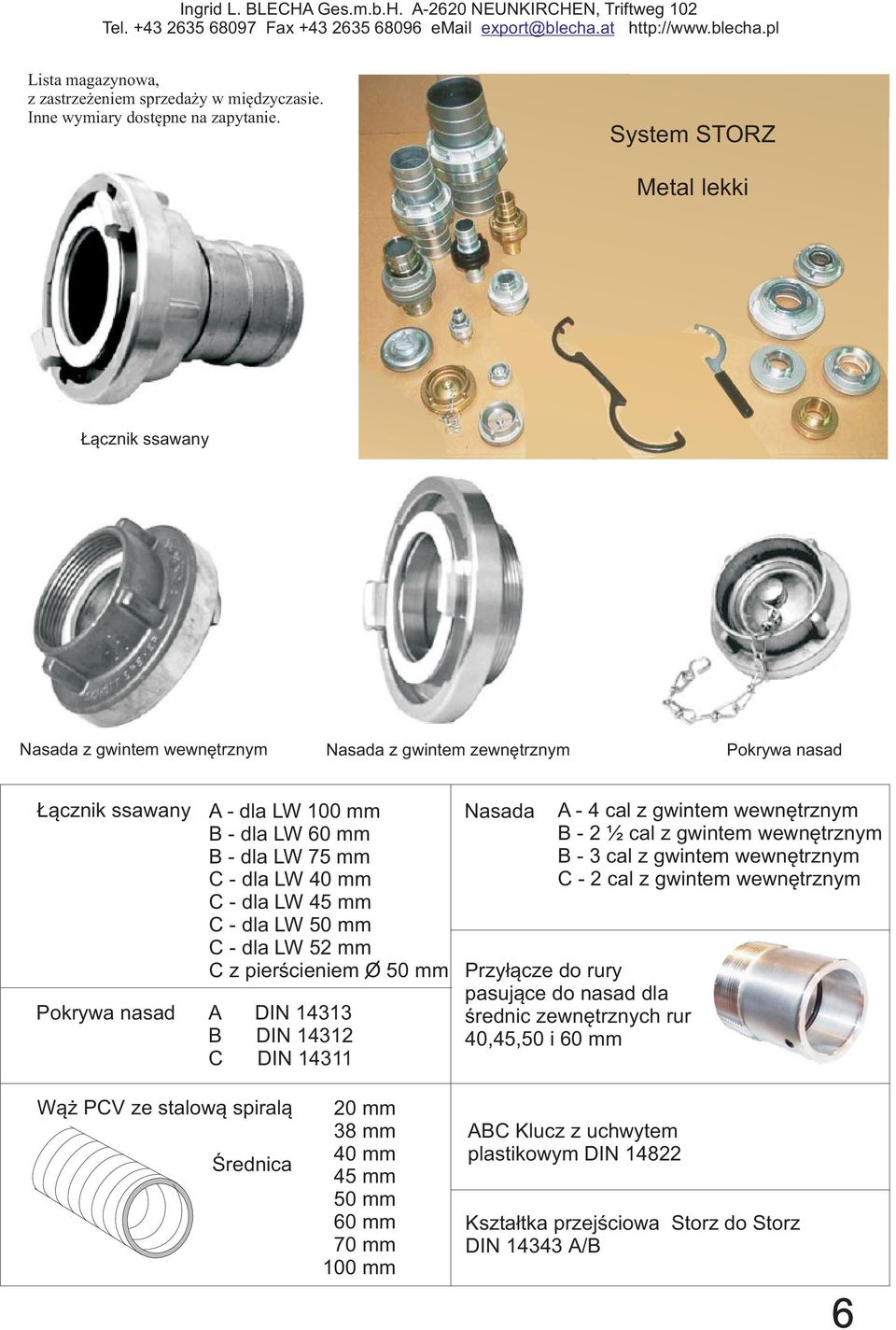 - dla LW 45 mm C - dla LW 50 mm C - dla LW 52 mm C z pierścieniem O 50 mm Pokrywa nasad A DIN 14313 B DIN 14312 C DIN 14311 Nasada A-4 cal z gwintem wewnętrznym B - 2 ½ cal z gwintem wewnętrznym B -