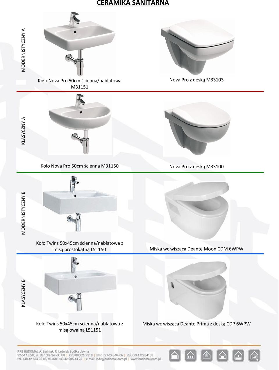 Twins 50x45cm ścienna/nablatowa z misą prostokątną L51150 Miska wc wisząca Deante Moon CDM 6WPW