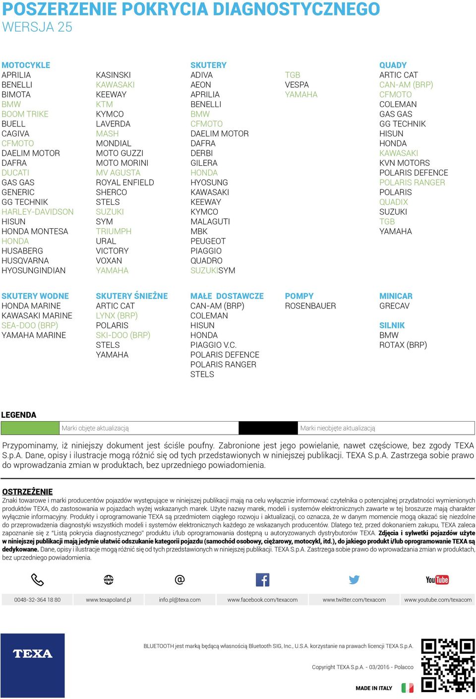 ADIVA AEON APRILIA BENELLI BMW CFMOTO DAELIM MOTOR DAFRA DERBI GILERA HYOSUNG KAWASAKI KEEWAY KYMCO MALAGUTI MBK PEUGEOT PIAGGIO QUADRO SUZUKISYM TGB VESPA QUADY ARTIC CAT CAN-AM (BRP) CFMOTO COLEMAN