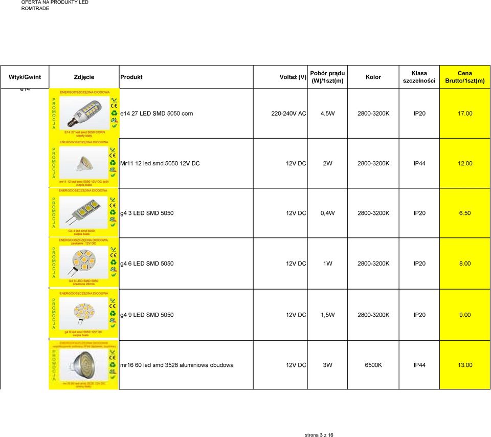 00 g4 3 LED SMD 5050 12V DC 0,4W 2800-3200K IP20 6.