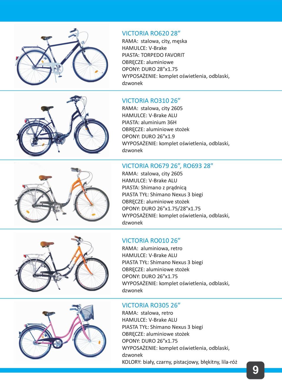 9 VICTORIA RO679 26, RO693 28", city 2605 ALU PIASTA: Shimano z pr¹dnic¹ PIASTA TY : Shimano Nexus 3 biegi OPONY: DURO 26 x1.