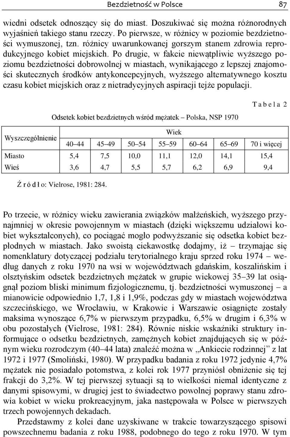 Po drugie, w fakcie niewątpliwie wyższego poziomu bezdzietności dobrowolnej w miastach, wynikającego z lepszej znajomości skutecznych środków antykoncepcyjnych, wyższego alternatywnego kosztu czasu
