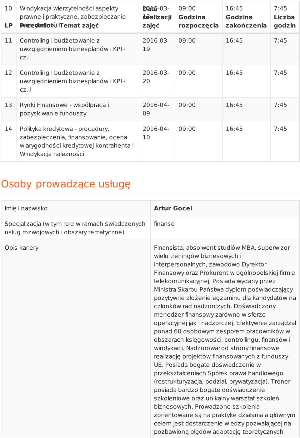 ii 13 Rynki Finansowe - współpraca i pozyskiwanie funduszy 14 Polityka kredytowa - procedury, zabezpieczenia, finansowanie, ocena wiarygodności kredytowej kontrahenta i Windykacja należności 2016-03-