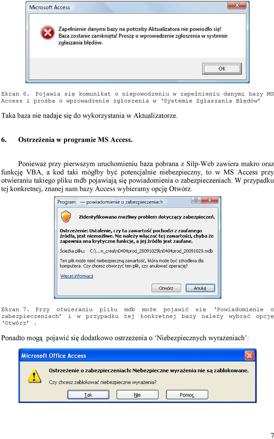 6. Ostrzeżenia w programie MS Access.