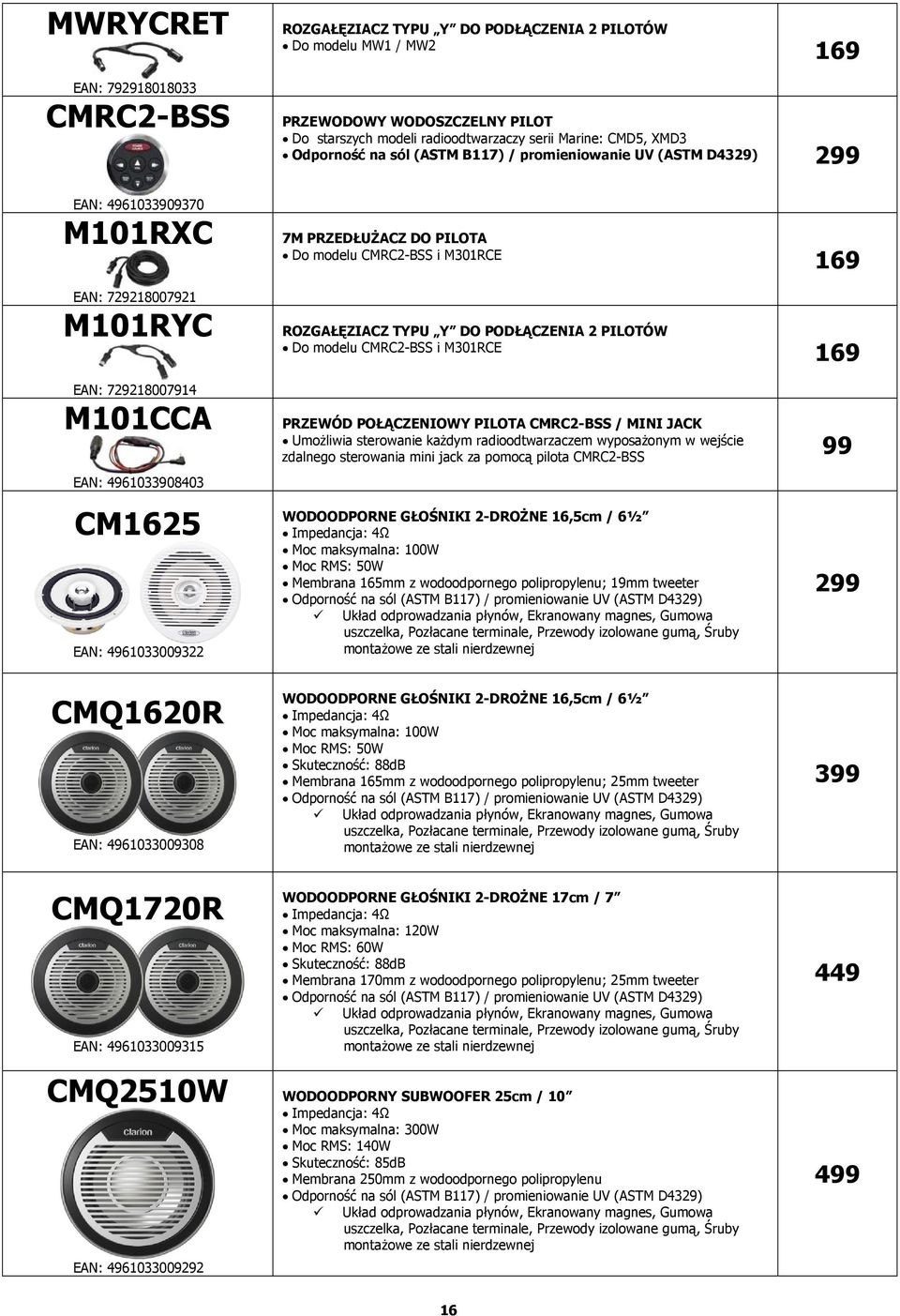 DO PODŁĄCZENIA 2 PILOTÓW Do modelu CMRC2-BSS i M301RCE 169 EAN: 729218007914 M101CCA EAN: 4961033908403 CM1625 EAN: 4961033009322 PRZEWÓD POŁĄCZENIOWY PILOTA CMRC2-BSS / MINI JACK Umożliwia