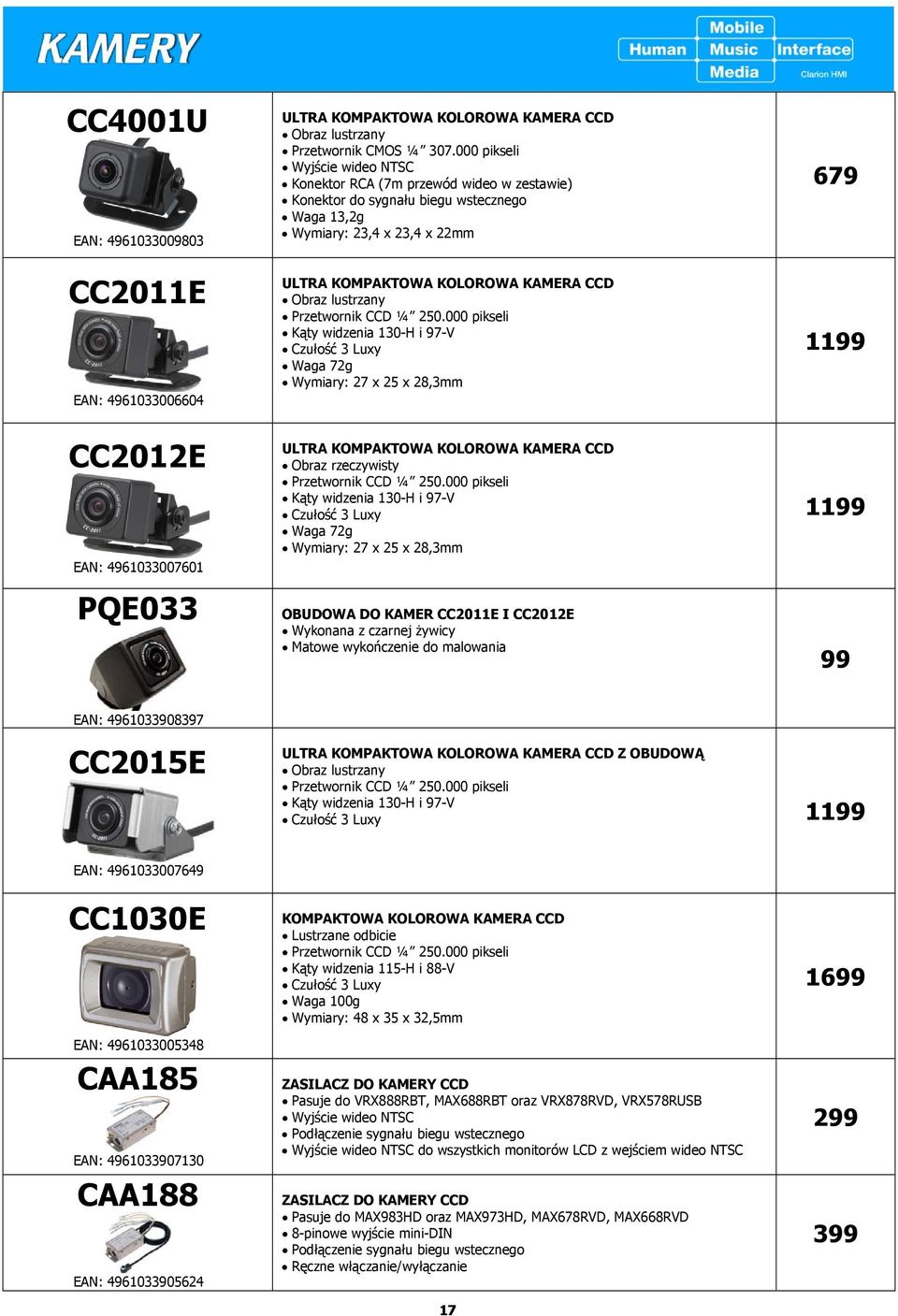 lustrzany Przetwornik CCD ¼ 250.000 pikseli Kąty widzenia 130-H i 97-V Czułość 3 Luxy Waga 72g Wymiary: 27 x 25 x 28,3mm ULTRA KOMPAKTOWA KOLOROWA KAMERA CCD Obraz rzeczywisty Przetwornik CCD ¼ 250.