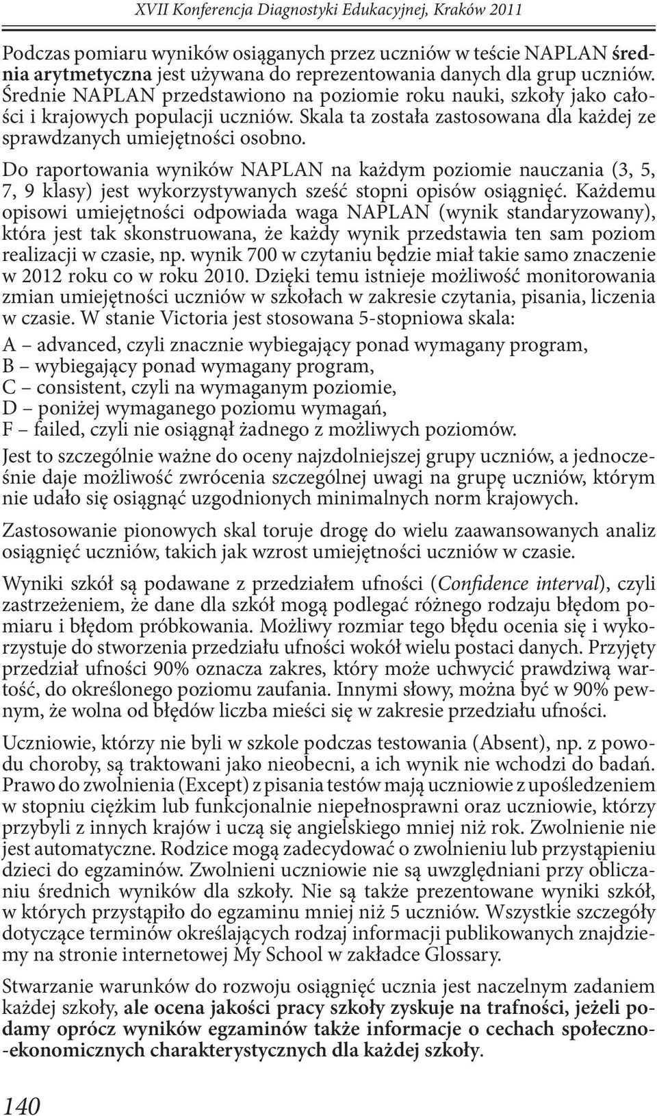 Do raportowania wyników NAPLAN na każdym poziomie nauczania (3, 5, 7, 9 klasy) jest wykorzystywanych sześć stopni opisów osiągnięć.