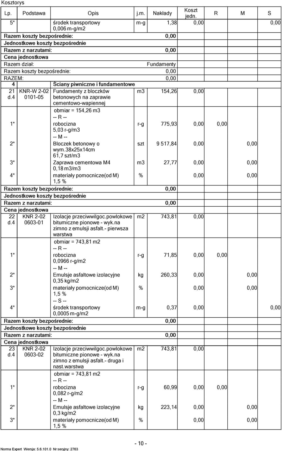 38x25x14c 61,7 / Zaprawa ceenowa 4 0,18 / 1,5 154,26 775,93 9 517,84 27,77 22 d.4 KN 2-02 0603-01 Izolacje przeciwwilgoc.powlokowe biuiczne pionowe - wyk.