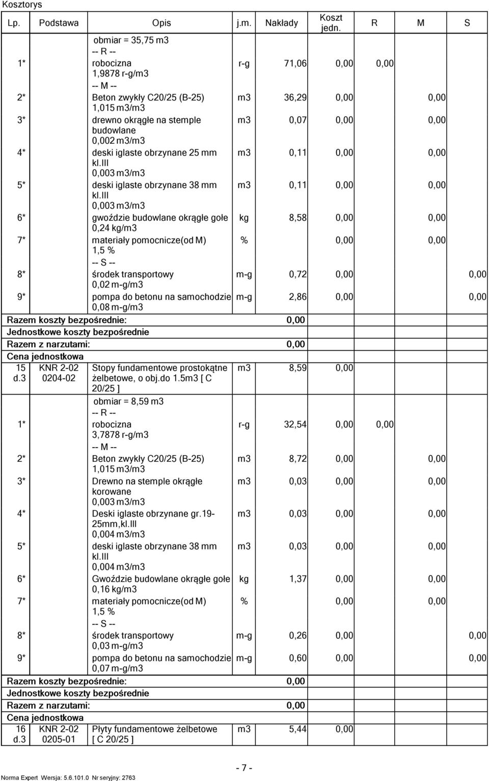3 9* KN 2-02 0204-02 opy fundaenowe prosokąne żelbeowe, o obj.do 1.