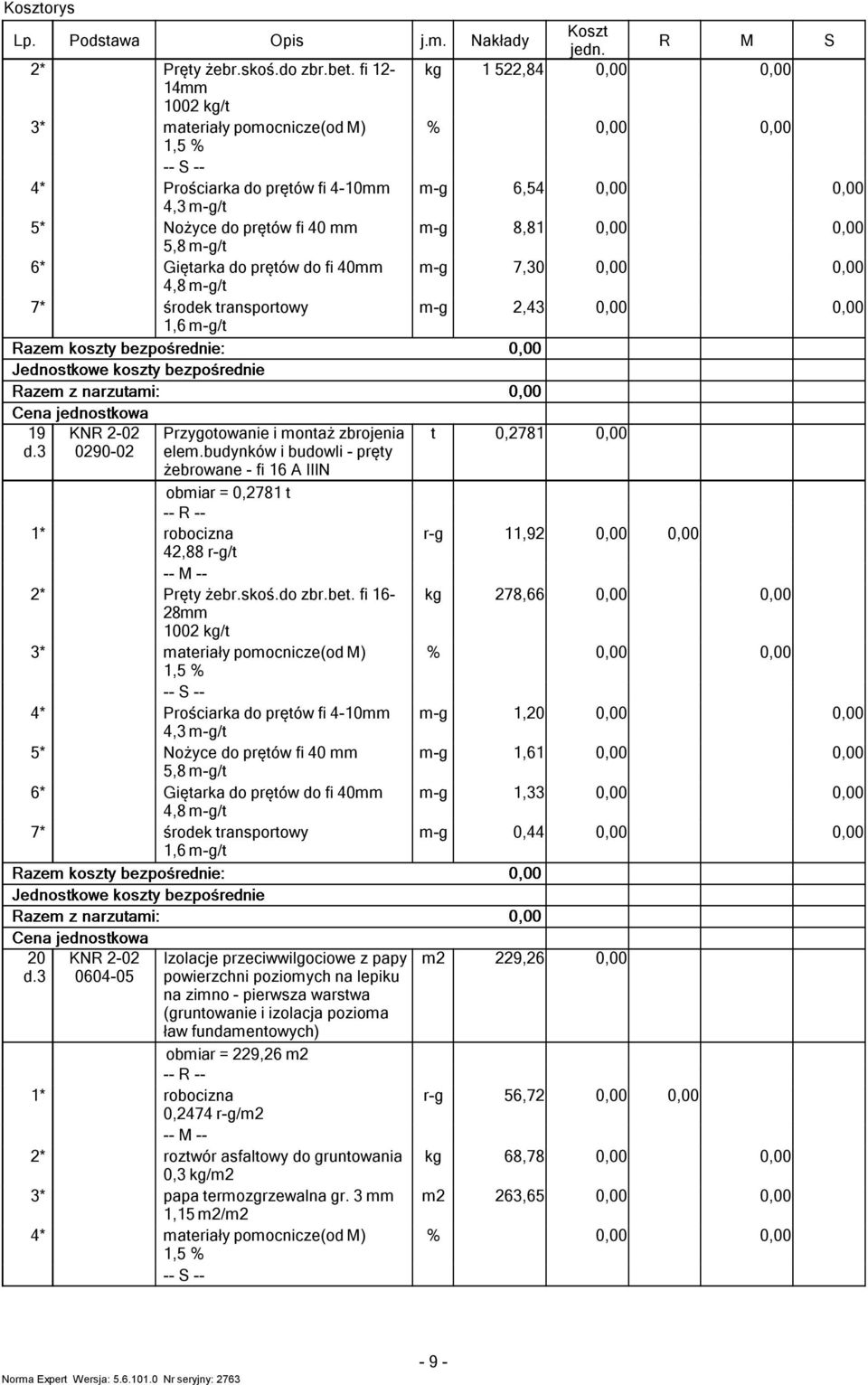 fi 16-28 1002 / 1,5 Prościarka do pręów fi 4-10 4,3 / Nożyce do pręów fi 40 5,8 / Gięarka do pręów do fi 40 4,8 / 1,6 / 0,2781 11,92 278,66 1,20 1,61 1,33 0,44 20 d.