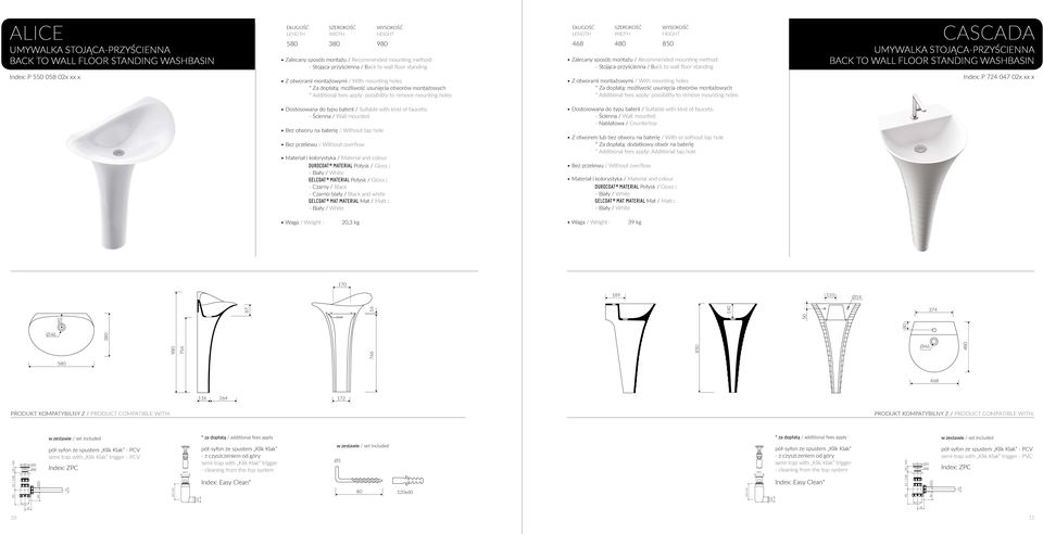 Additional fees apply: possibility to remove mounting holes Z otworami montażowymi / With mounting holes * Za dopłatą: możliwość usunięcia otworów montażowych * Additional fees apply: possibility to