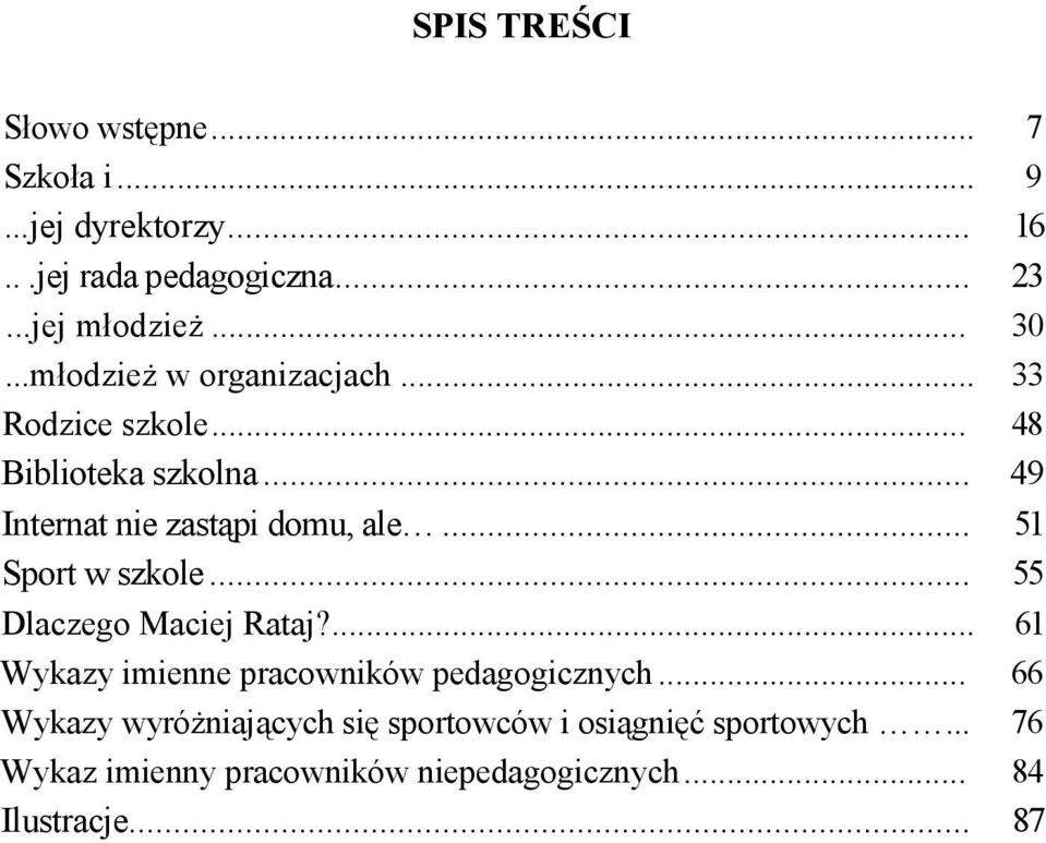 .. 51 Sport w szkole... 55 Dlaczego Maciej Rataj?... 61 Wykazy imienne pracowników pedagogicznych.